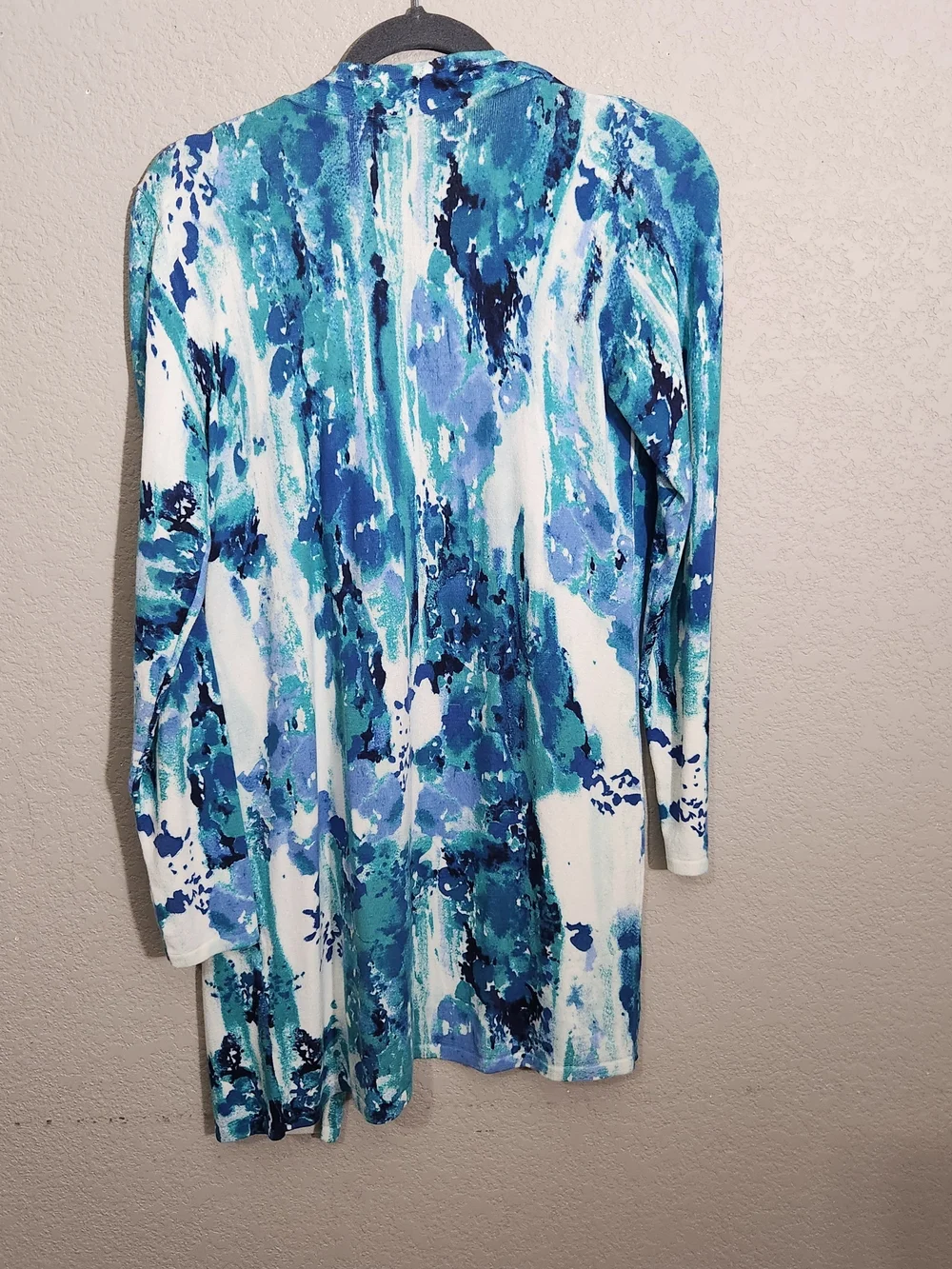 Chico's Blue Teal White Watercolor Print Sweater Cardigan Set